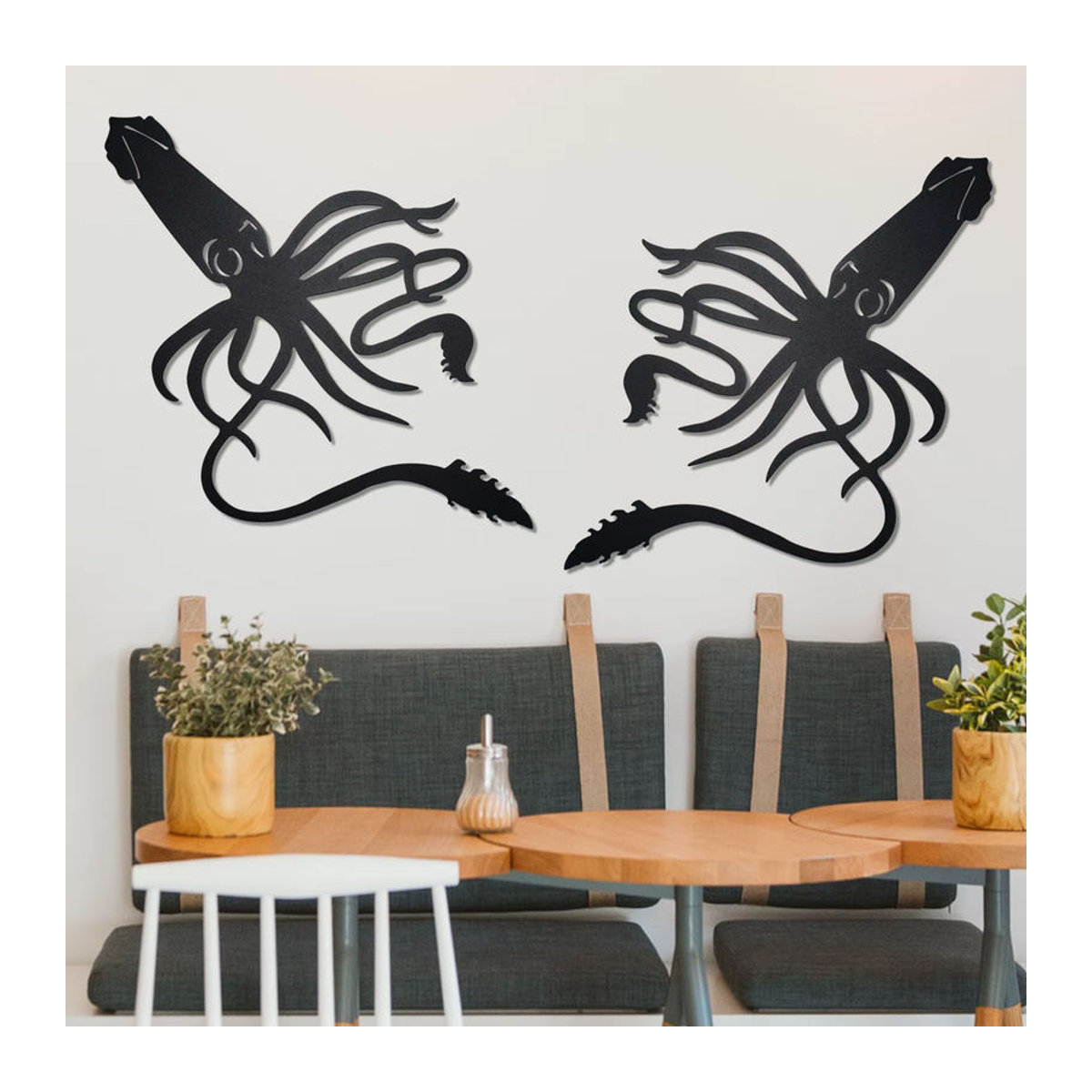 DDPNKL 2er-Set Metall-Tintenfisch-Wanddekoration in Schwarz für maritime Dekoration im Innen- und Außenbereich - Bild 2