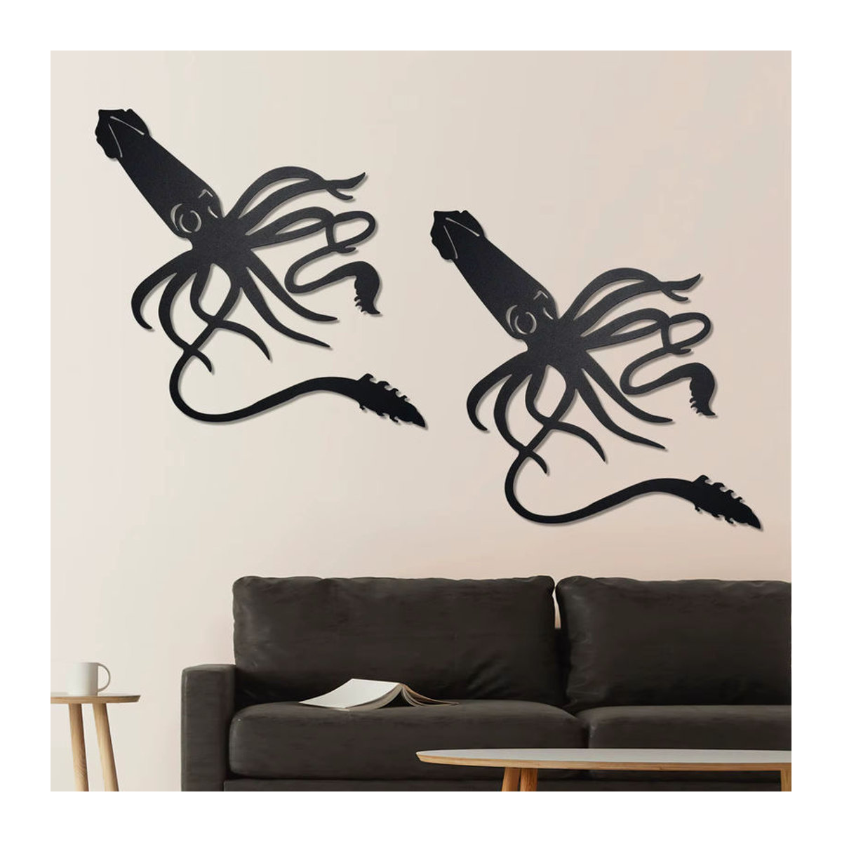 DDPNKL 2er-Set Metall-Tintenfisch-Wanddekoration in Schwarz für maritime Dekoration im Innen- und Außenbereich - Bild 5