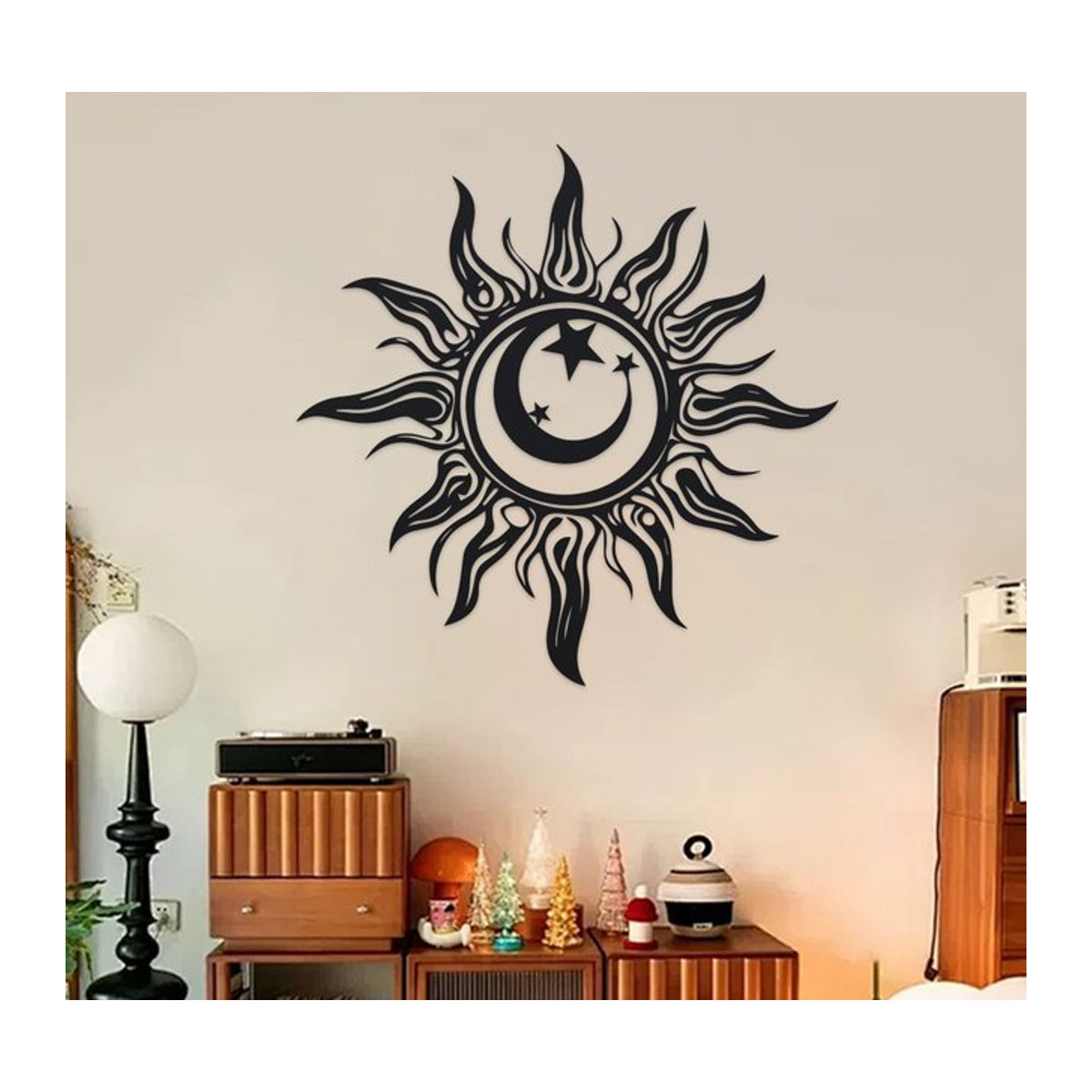 DDPNKL Art Déco Metall-Sonnenskulptur Wandkunst in Schwarz, Durchmesser: 30 cm - Bild 1