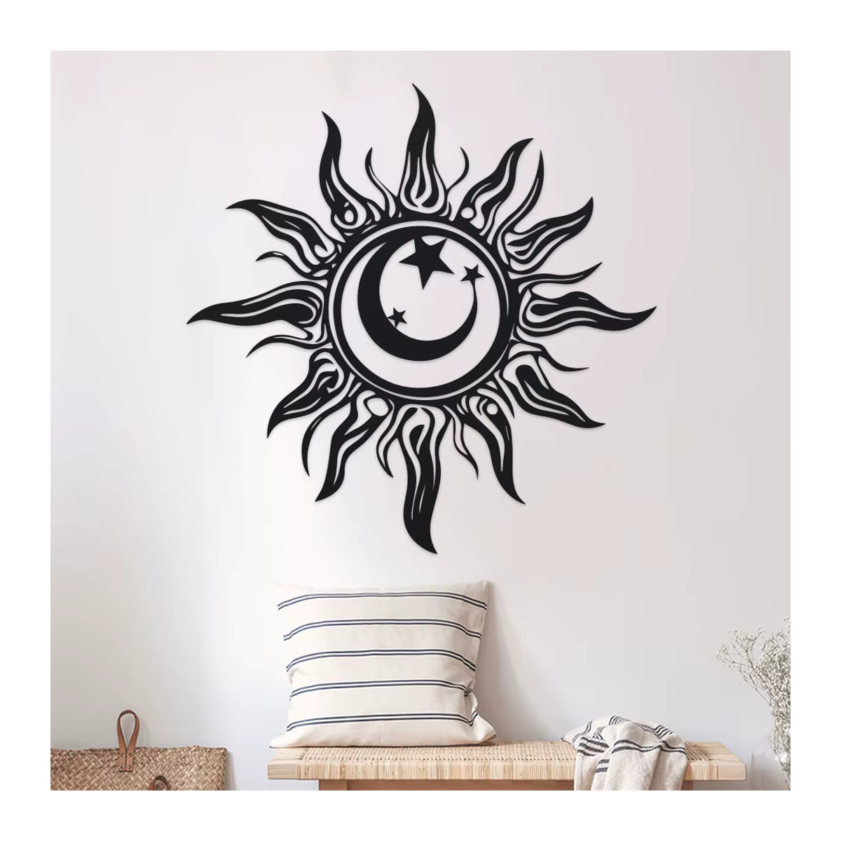 DDPNKL Art Déco Metall-Sonnenskulptur Wandkunst in Schwarz, Durchmesser: 30 cm - Bild 2
