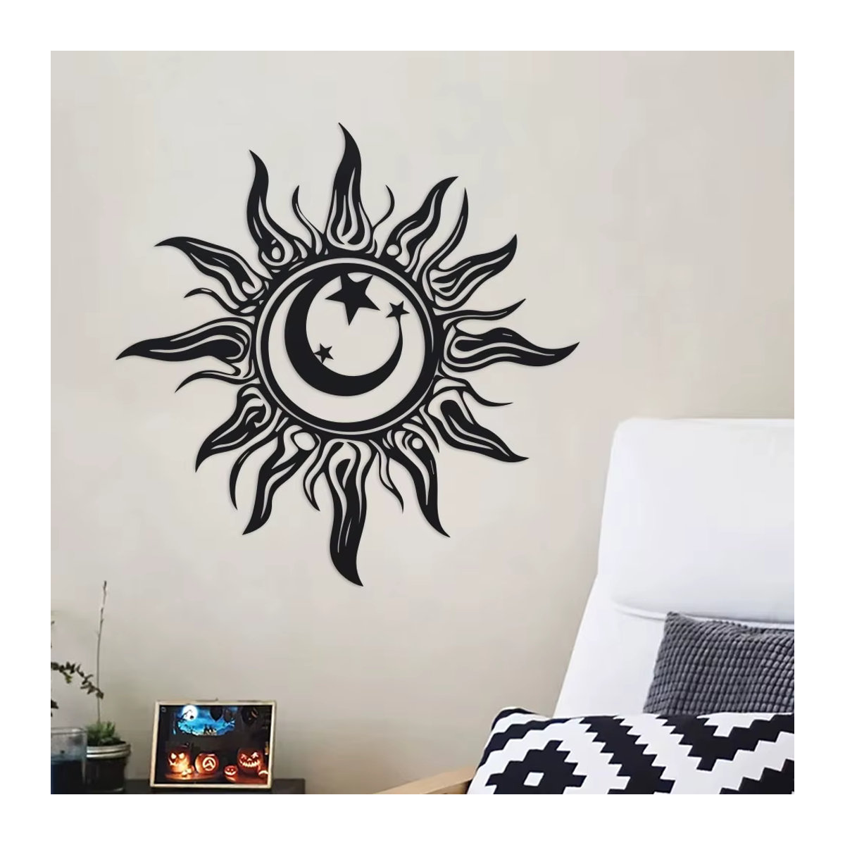 DDPNKL Art Déco Metall-Sonnenskulptur Wandkunst in Schwarz, Durchmesser: 30 cm - Bild 3