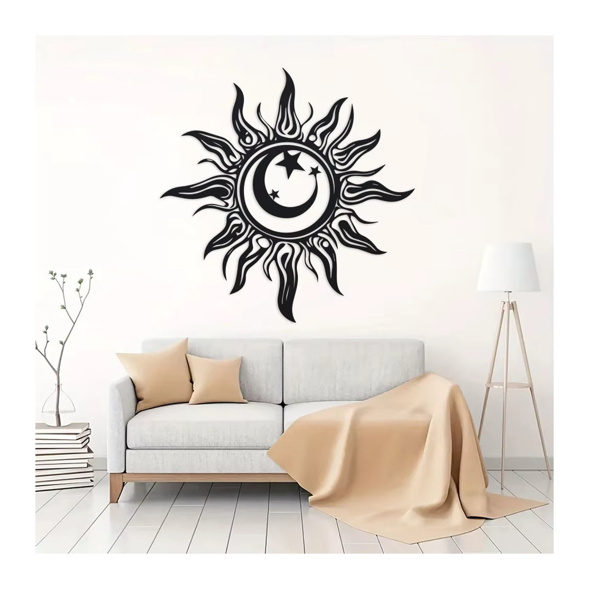 DDPNKL Art Déco Metall-Sonnenskulptur Wandkunst in Schwarz, Durchmesser: 30 cm - Bild 4