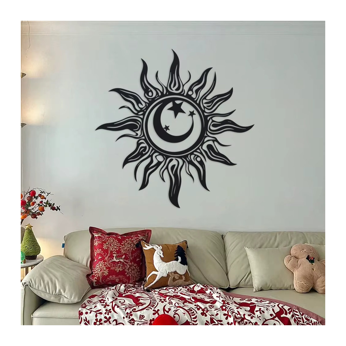 DDPNKL Art Déco Metall-Sonnenskulptur Wandkunst in Schwarz, Durchmesser: 30 cm - Bild 5