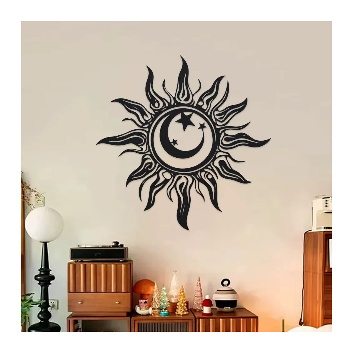 DDPNKL Art Déco Metall-Sonnenskulptur Wandkunst in Schwarz, Durchmesser: 30 cm - Bild 6