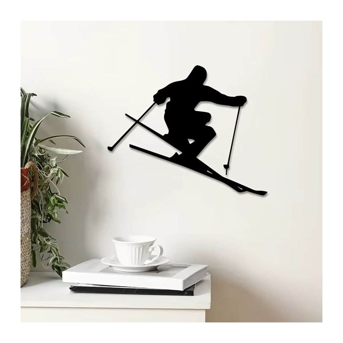 DDPNKL Art Deco Skifahren Metall Wandkunst Schwarz – Dynamische Ski-Silhouette als Wanddekoration - Bild 5