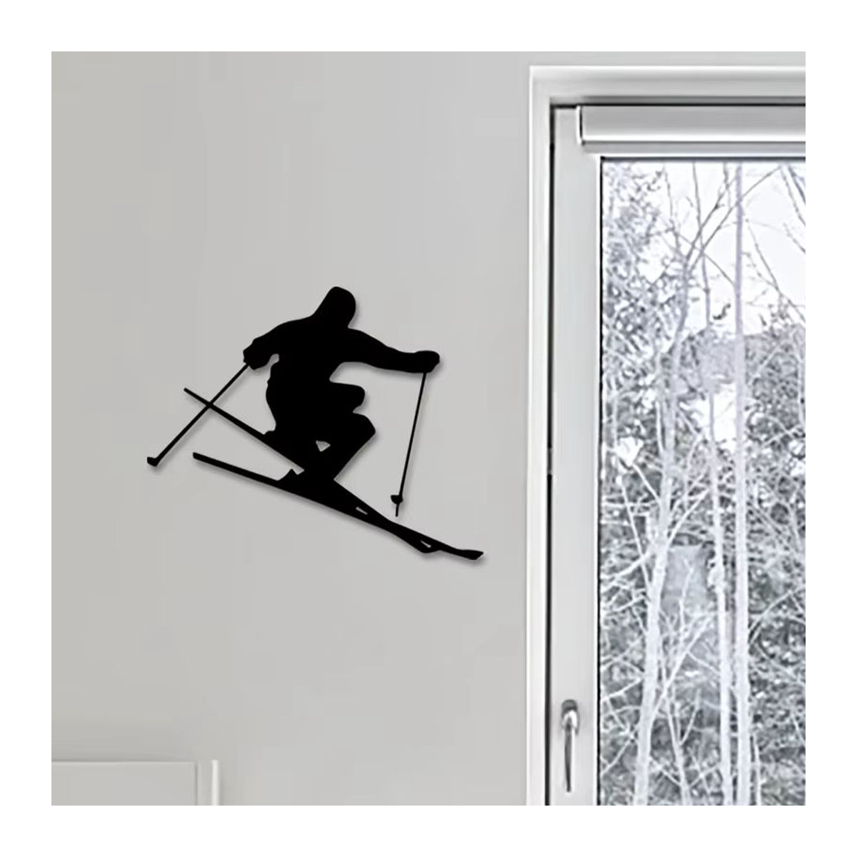 DDPNKL Art Deco Skifahren Metall Wandkunst Schwarz – Dynamische Ski-Silhouette als Wanddekoration - Bild 6