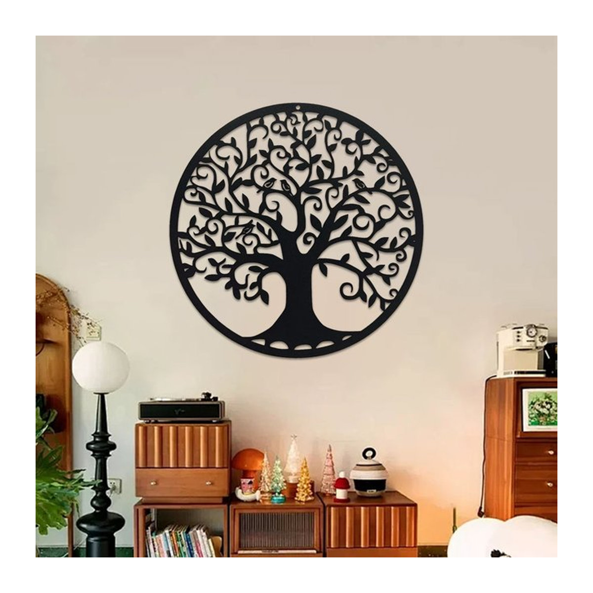 DDPNKL Baum des Lebens Wandkunst aus Metall, runde Wanddekoration in Schwarz, Durchmesser: 27,9 cm - Bild 1