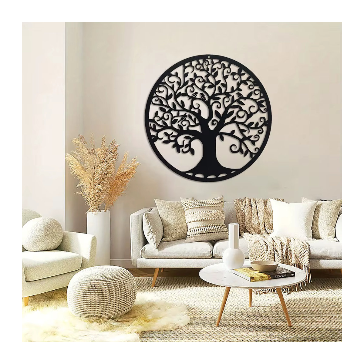 DDPNKL Baum des Lebens Wandkunst aus Metall, runde Wanddekoration in Schwarz, Durchmesser: 27,9 cm - Bild 2
