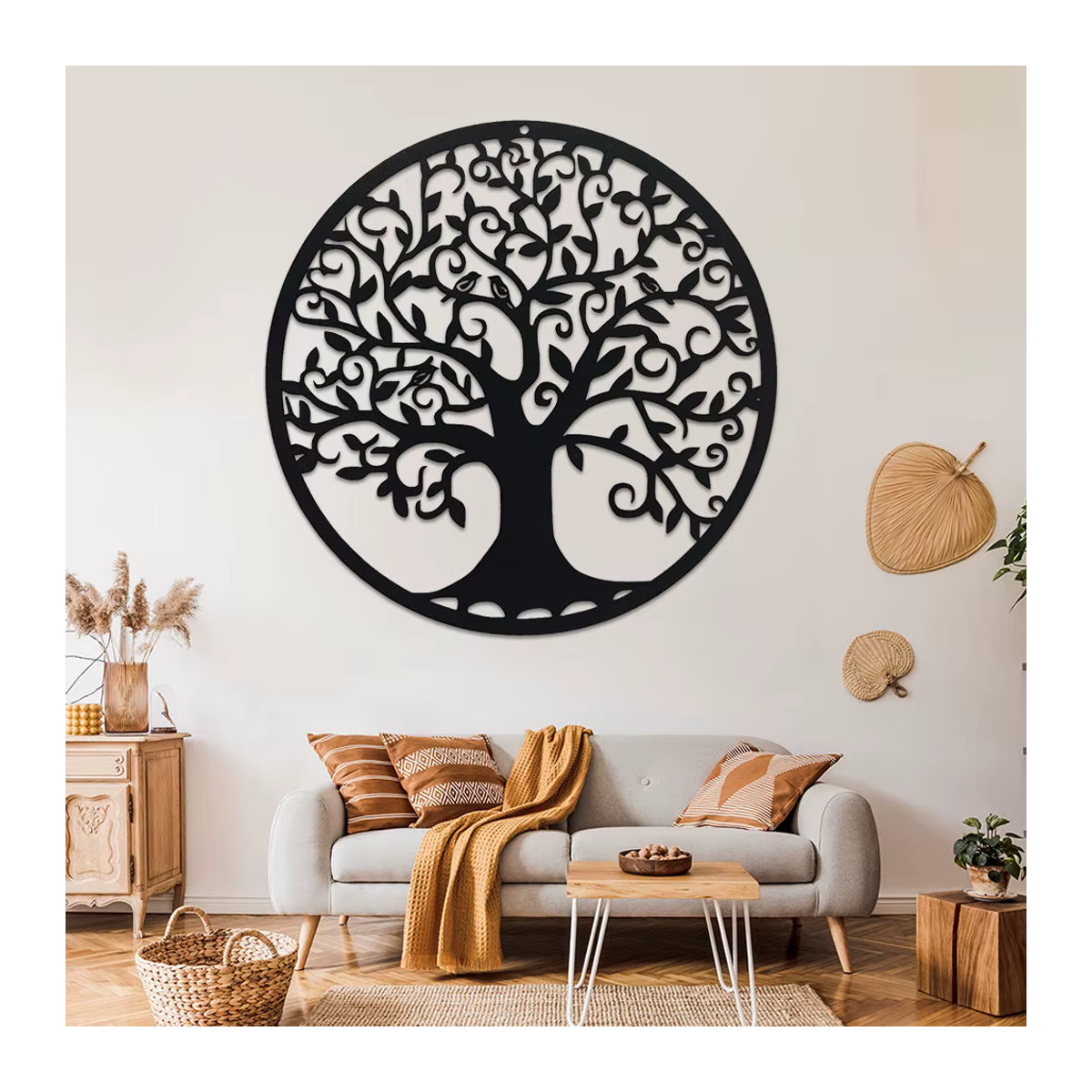 DDPNKL Baum des Lebens Wandkunst aus Metall, runde Wanddekoration in Schwarz, Durchmesser: 27,9 cm - Bild 3