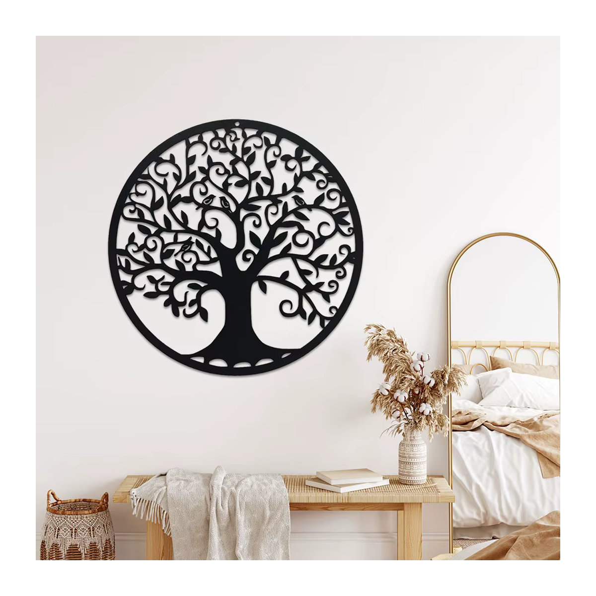 DDPNKL Baum des Lebens Wandkunst aus Metall, runde Wanddekoration in Schwarz, Durchmesser: 27,9 cm - Bild 4