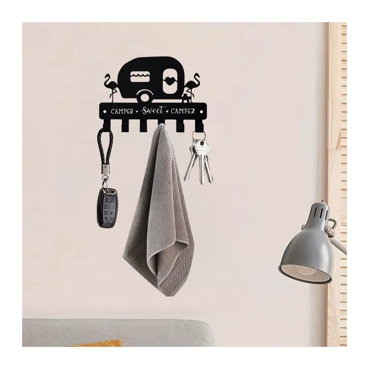 DDPNKL Camper-Schlüsselhalter aus Metall in Schwarz mit 6 Haken für die Wanddekoration im rustikalen Design - Bild 4