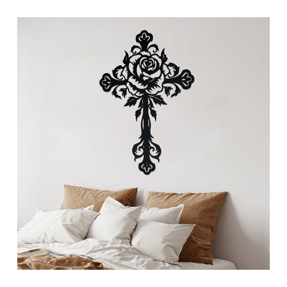 DDPNKL Christliches Metallkreuz als Wanddekoration in Schwarz mit floralem Design - Bild 1