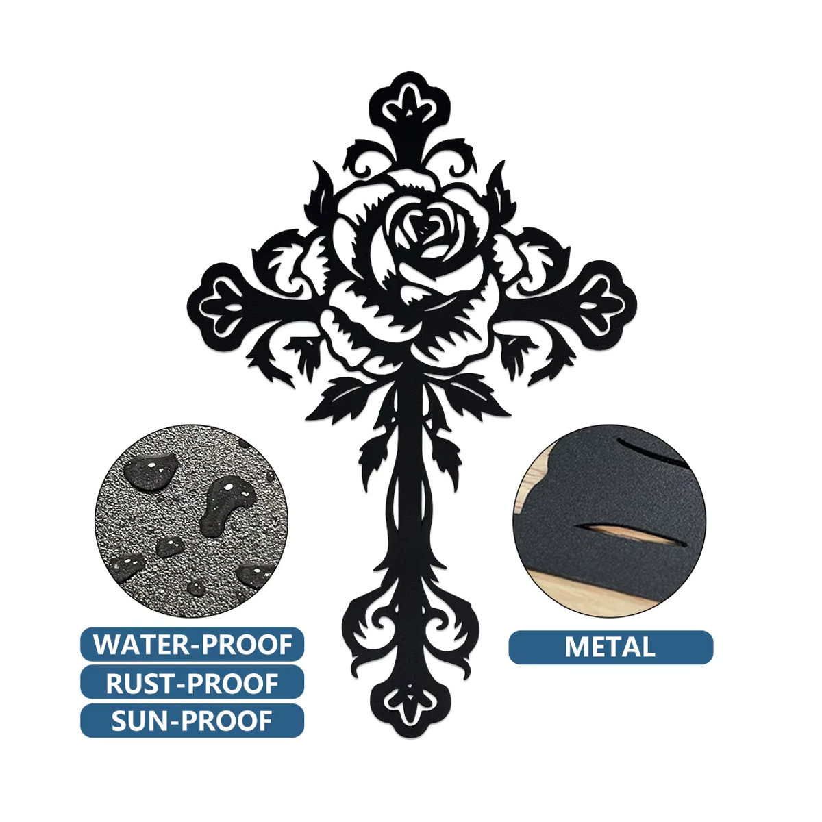DDPNKL Christliches Metallkreuz als Wanddekoration in Schwarz mit floralem Design - Bild 2