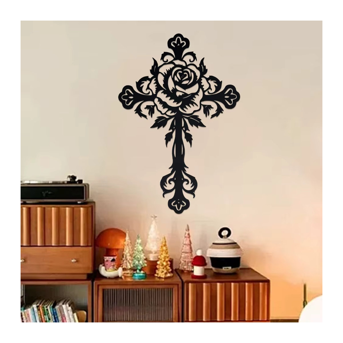 DDPNKL Christliches Metallkreuz als Wanddekoration in Schwarz mit floralem Design - Bild 4