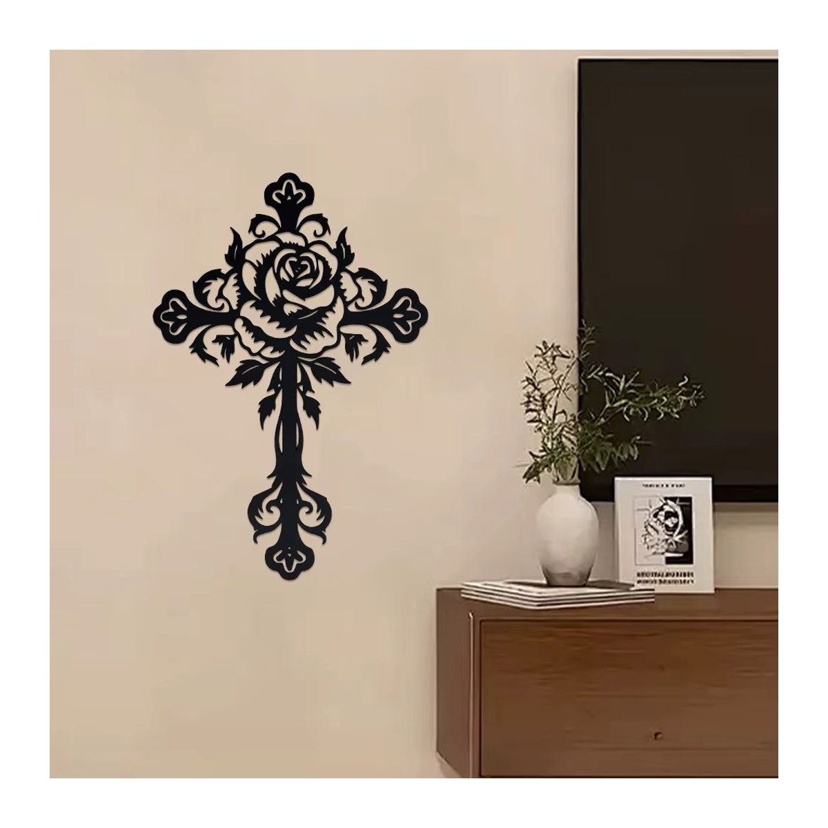 DDPNKL Christliches Metallkreuz als Wanddekoration in Schwarz mit floralem Design - Bild 5