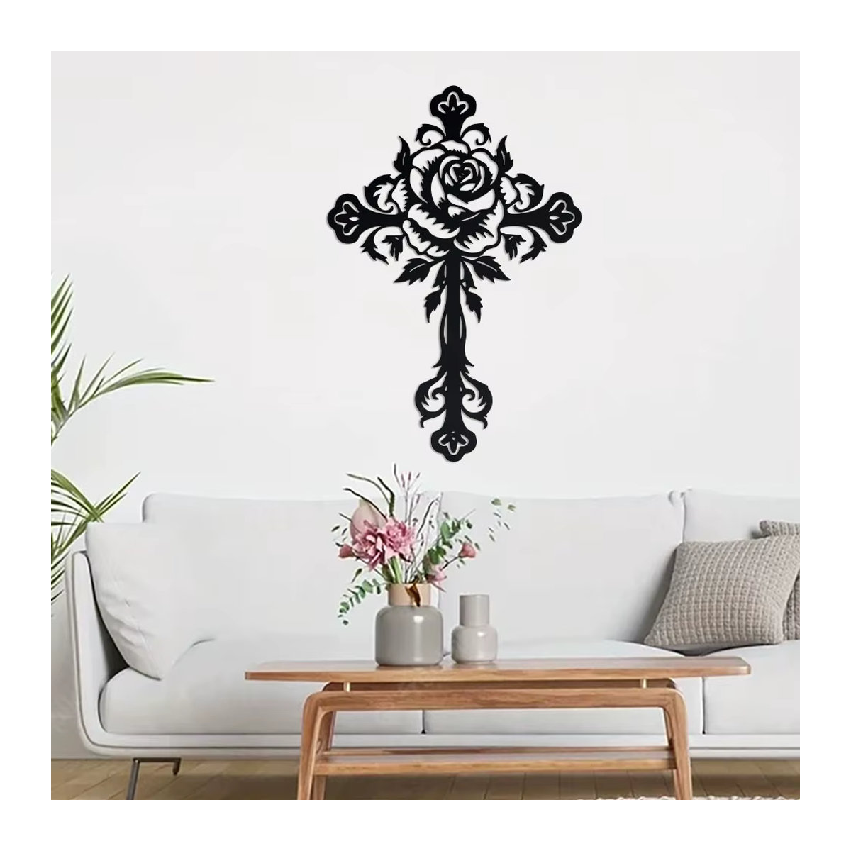 DDPNKL Christliches Metallkreuz als Wanddekoration in Schwarz mit floralem Design - Bild 6