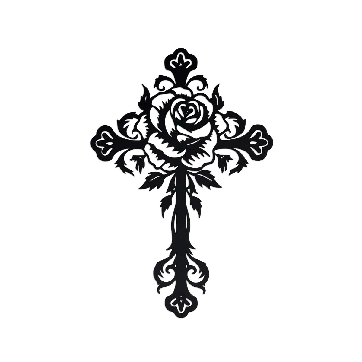 DDPNKL Christliches Metallkreuz als Wanddekoration in Schwarz mit floralem Design - Bild 7