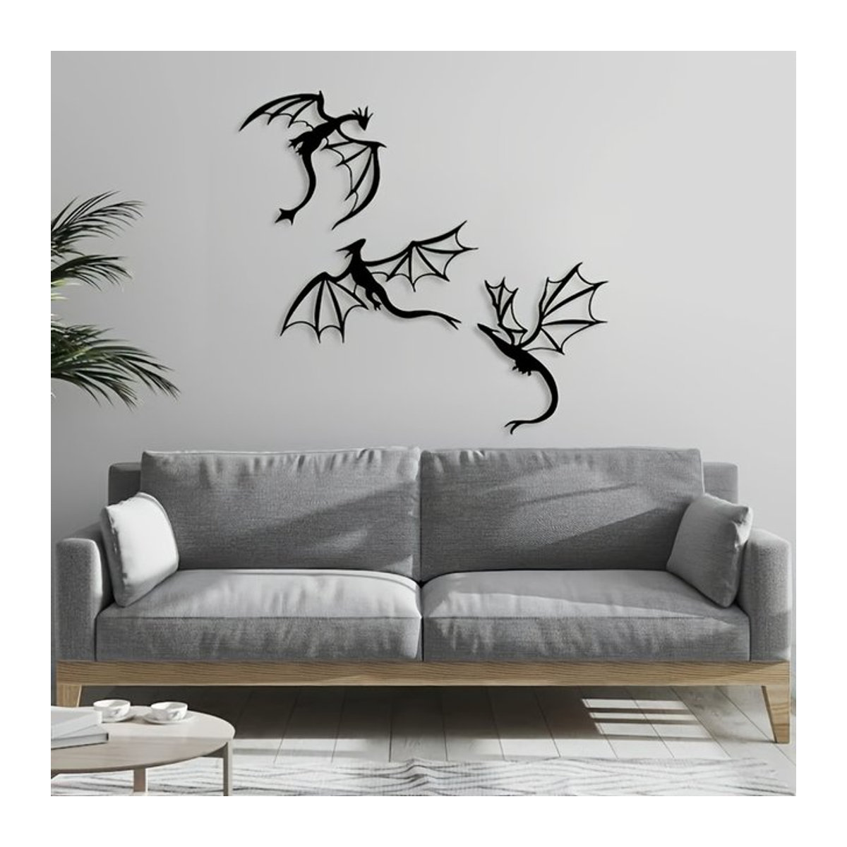 DDPNKL Drachen-Wandkunst aus Metall Set in Schwarz, 3er Set, Höhe: 30 cm - Bild 1