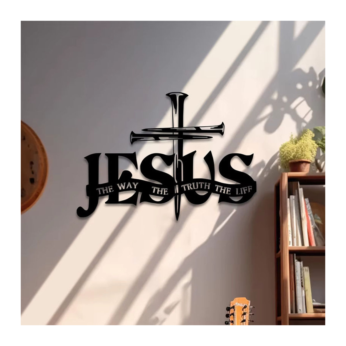 DDPNKL Jesus Wanddekoration aus Metall in Schwarz mit Kreuz, betenden Händen und Schriftzug, Höhe: 27,9 cm, Breite: 27,9 cm, Tiefe: 27,9 cm - Bild 2