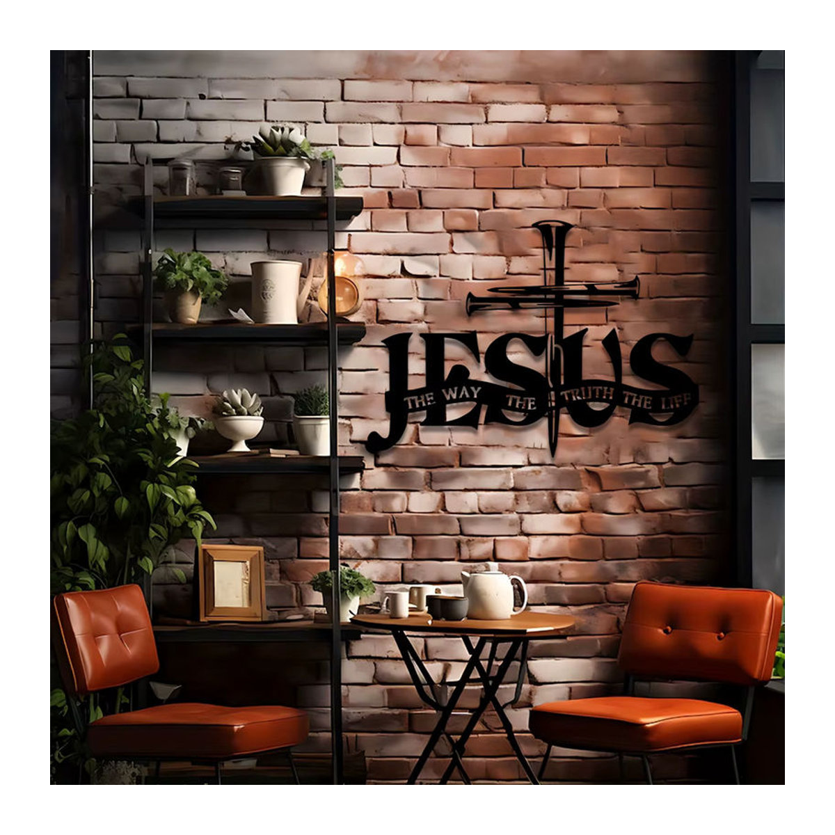 DDPNKL Jesus Wanddekoration aus Metall in Schwarz mit Kreuz, betenden Händen und Schriftzug, Höhe: 27,9 cm, Breite: 27,9 cm, Tiefe: 27,9 cm - Bild 3