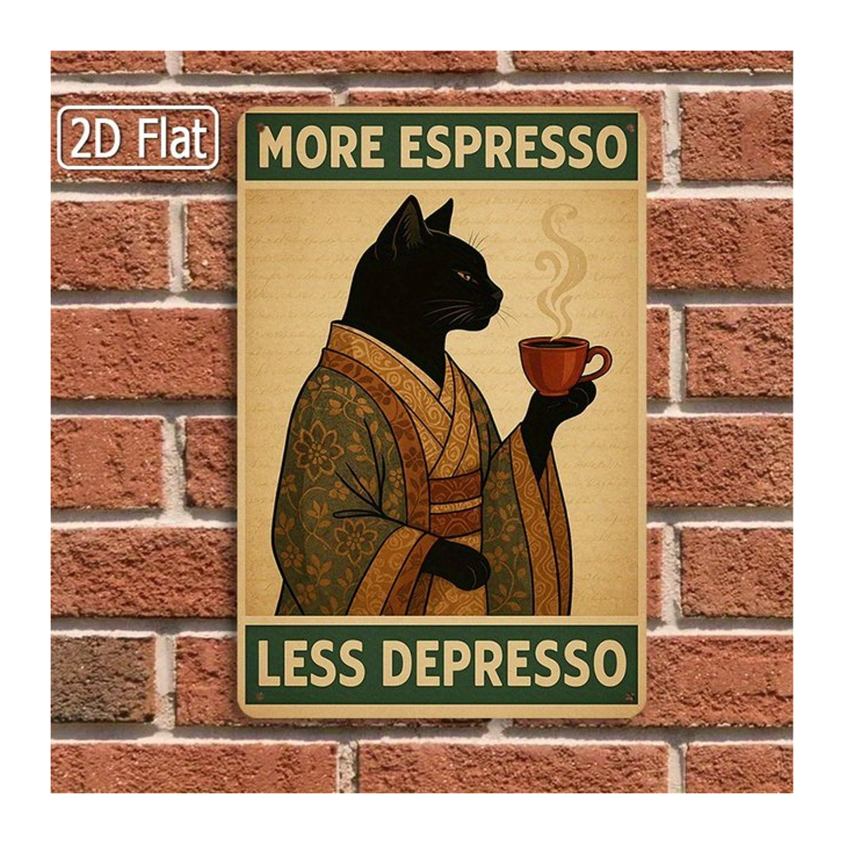 DDPNKL Kaffee-Blechschild mit schwarzem Katzen-Design, mehr Espresso weniger Depresso, modernes Metall-Wandschild für dein Café, B/H: 30 x 30 cm - Bild 1