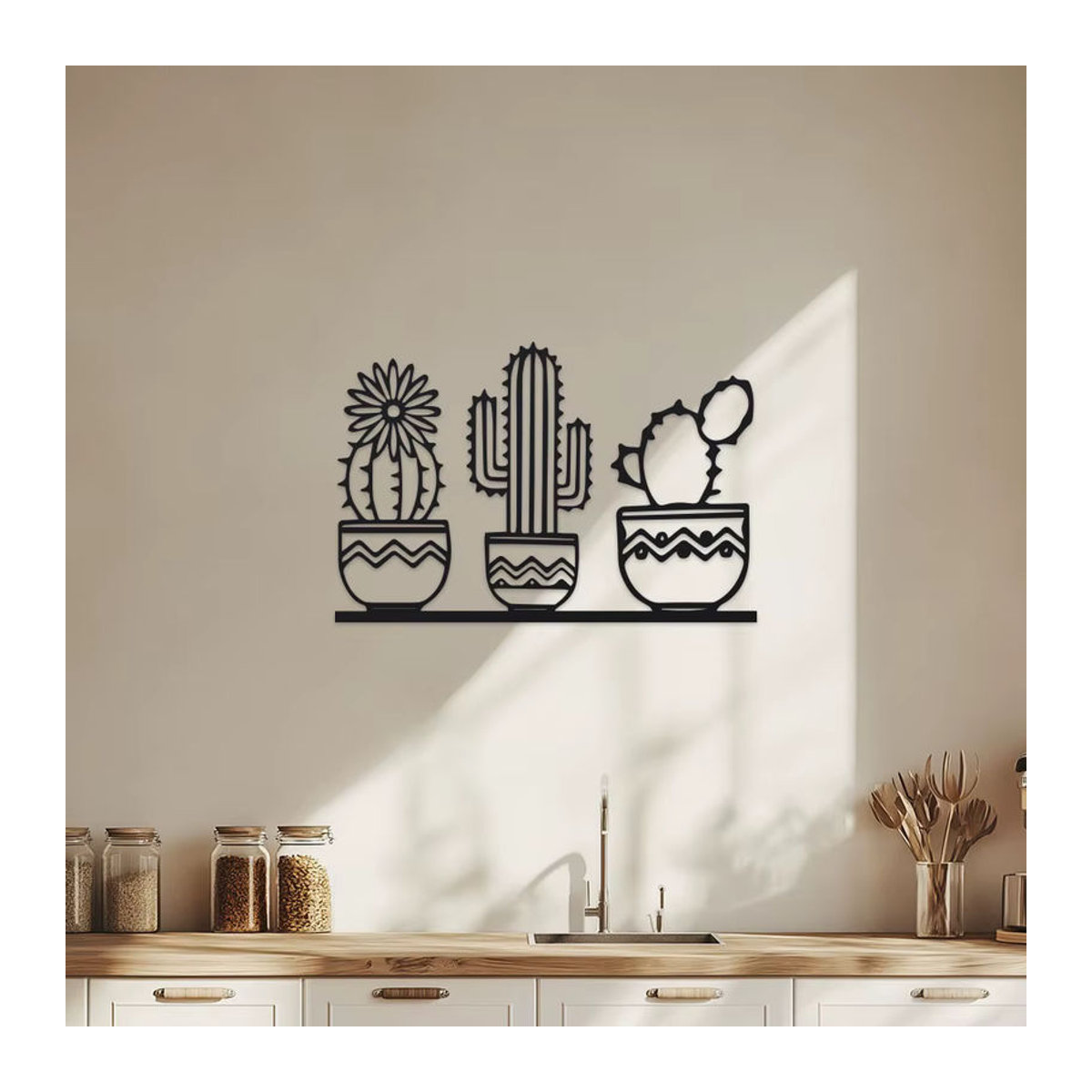 DDPNKL Kaktus Wandkunst aus Metall in Schwarz als minimalistische Dekoration für Garten und Wohnraum - Bild 4