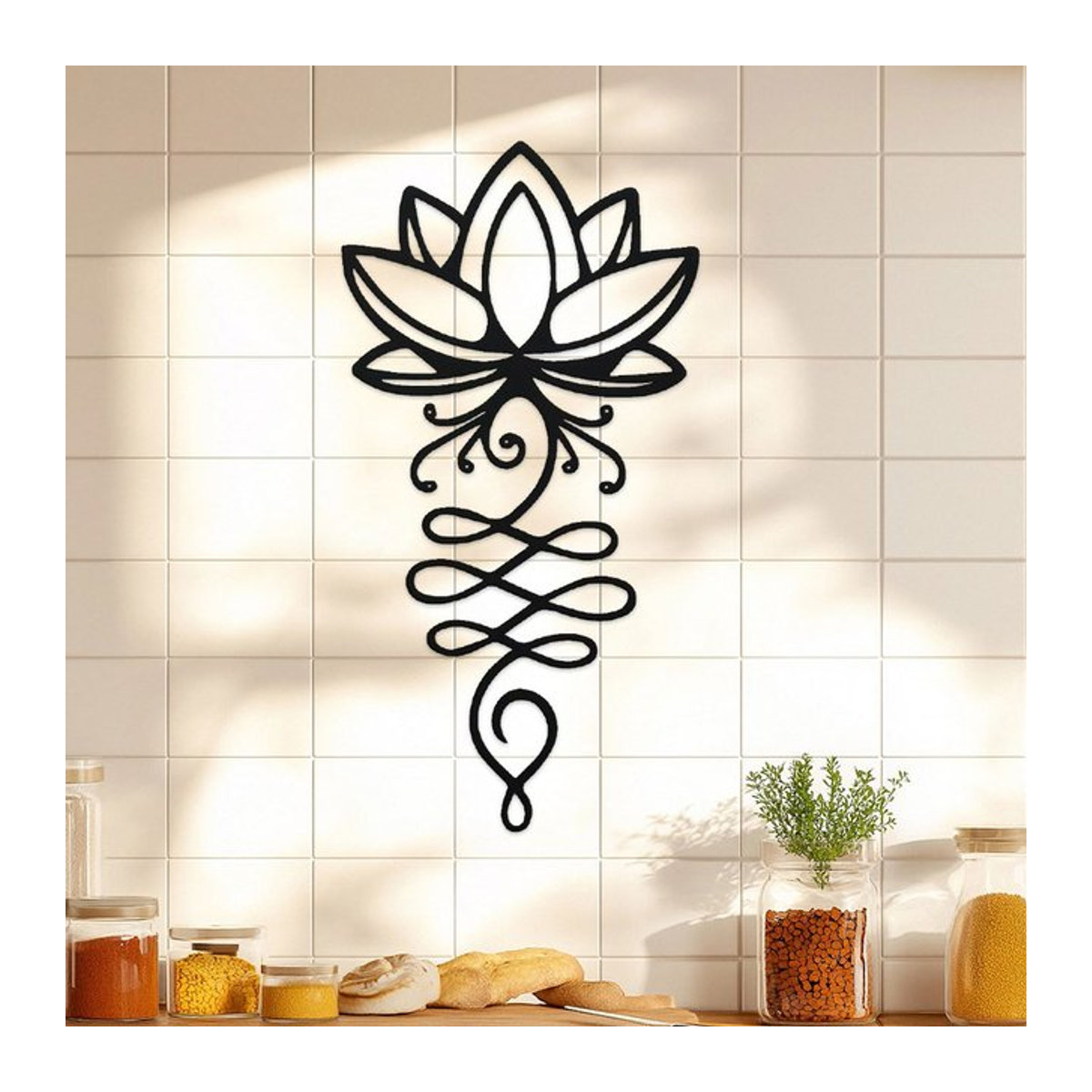 DDPNKL Lotus Wanddekoration aus Metall in Schwarz, minimalistische Metallblumen-Wandkunst für Schlafzimmer und Garten - Bild 1