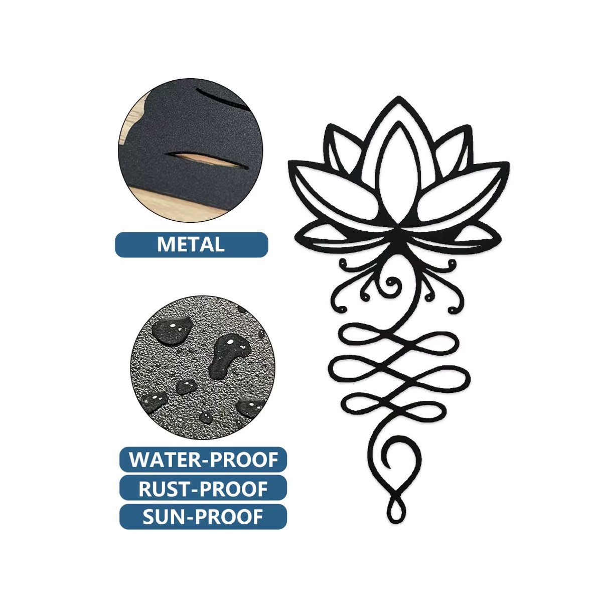 DDPNKL Lotus Wanddekoration aus Metall in Schwarz, minimalistische Metallblumen-Wandkunst für Schlafzimmer und Garten - Bild 2