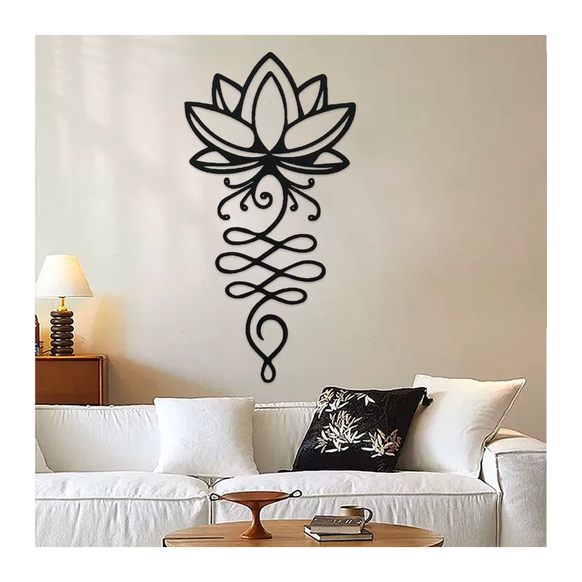 DDPNKL Lotus Wanddekoration aus Metall in Schwarz, minimalistische Metallblumen-Wandkunst für Schlafzimmer und Garten - Bild 3