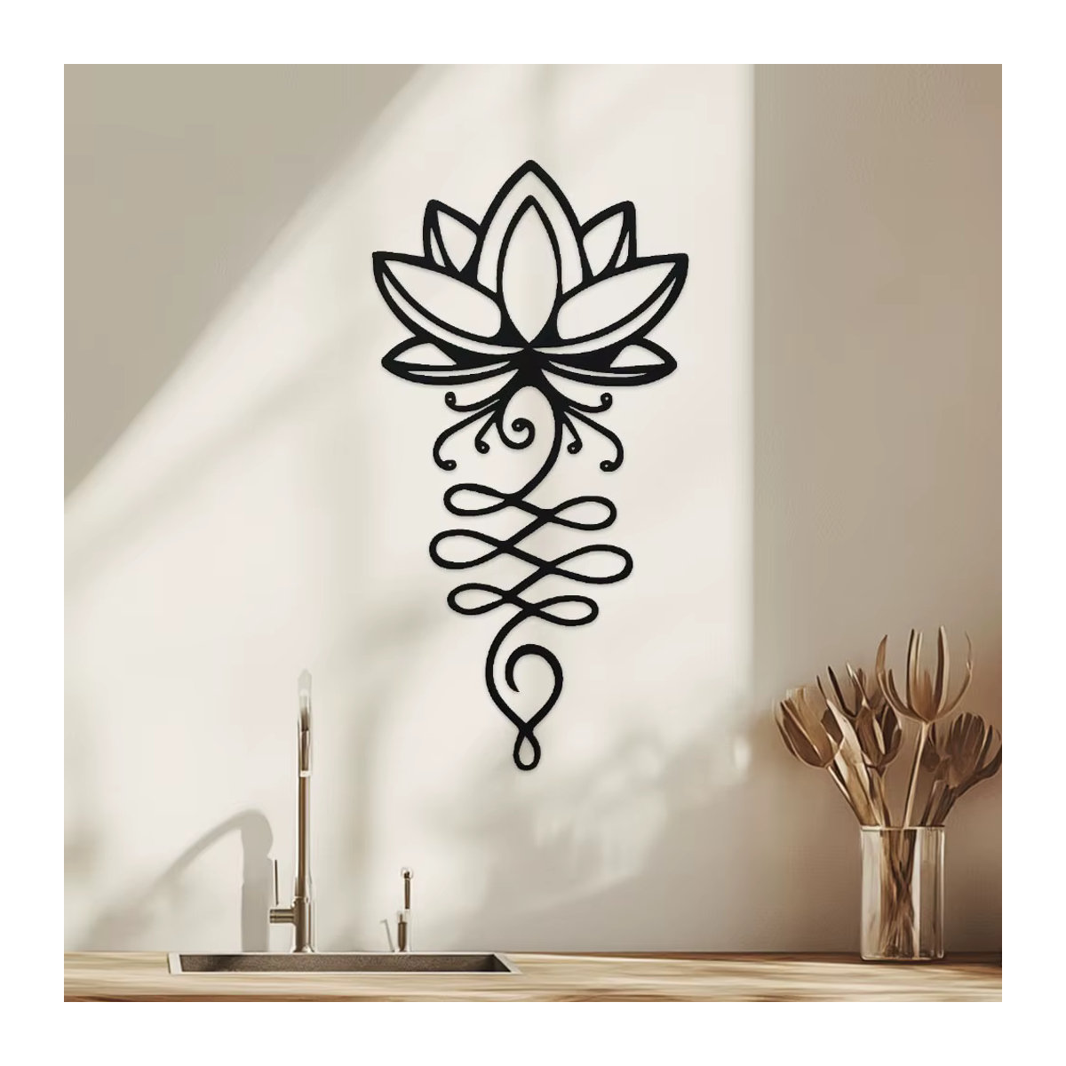 DDPNKL Lotus Wanddekoration aus Metall in Schwarz, minimalistische Metallblumen-Wandkunst für Schlafzimmer und Garten - Bild 4
