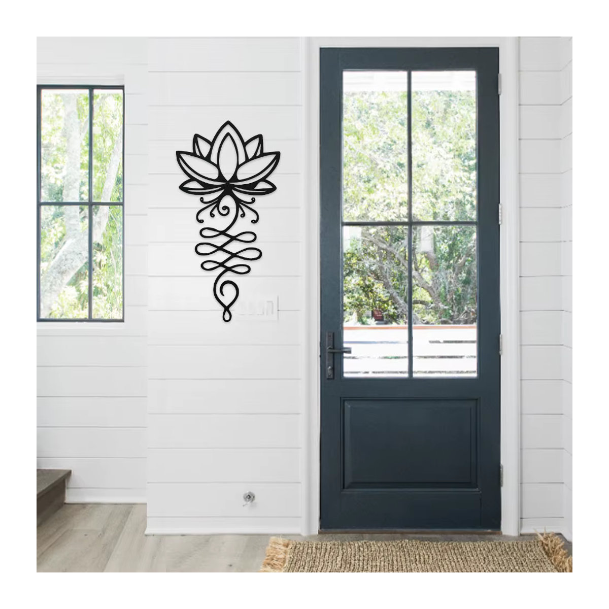 DDPNKL Lotus Wanddekoration aus Metall in Schwarz, minimalistische Metallblumen-Wandkunst für Schlafzimmer und Garten - Bild 5