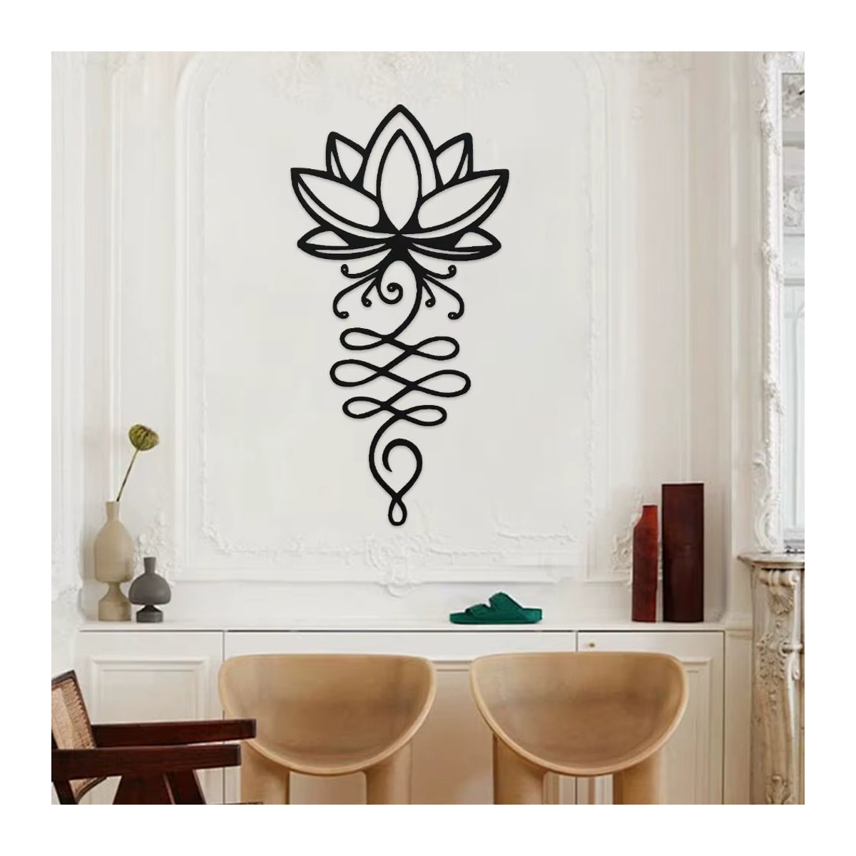 DDPNKL Lotus Wanddekoration aus Metall in Schwarz, minimalistische Metallblumen-Wandkunst für Schlafzimmer und Garten - Bild 6
