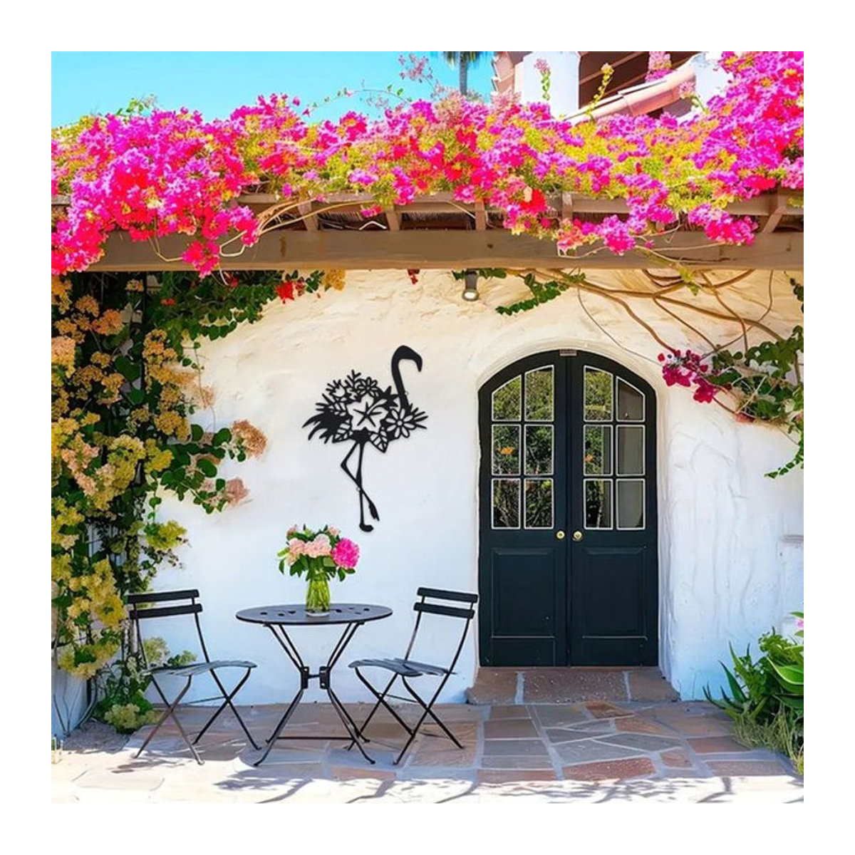 DDPNKL Metall-Flamingo Wanddekoration Schwarz als Eisen-Außenskulptur für Wohnzimmer, Terrasse und Balkon - Bild 1