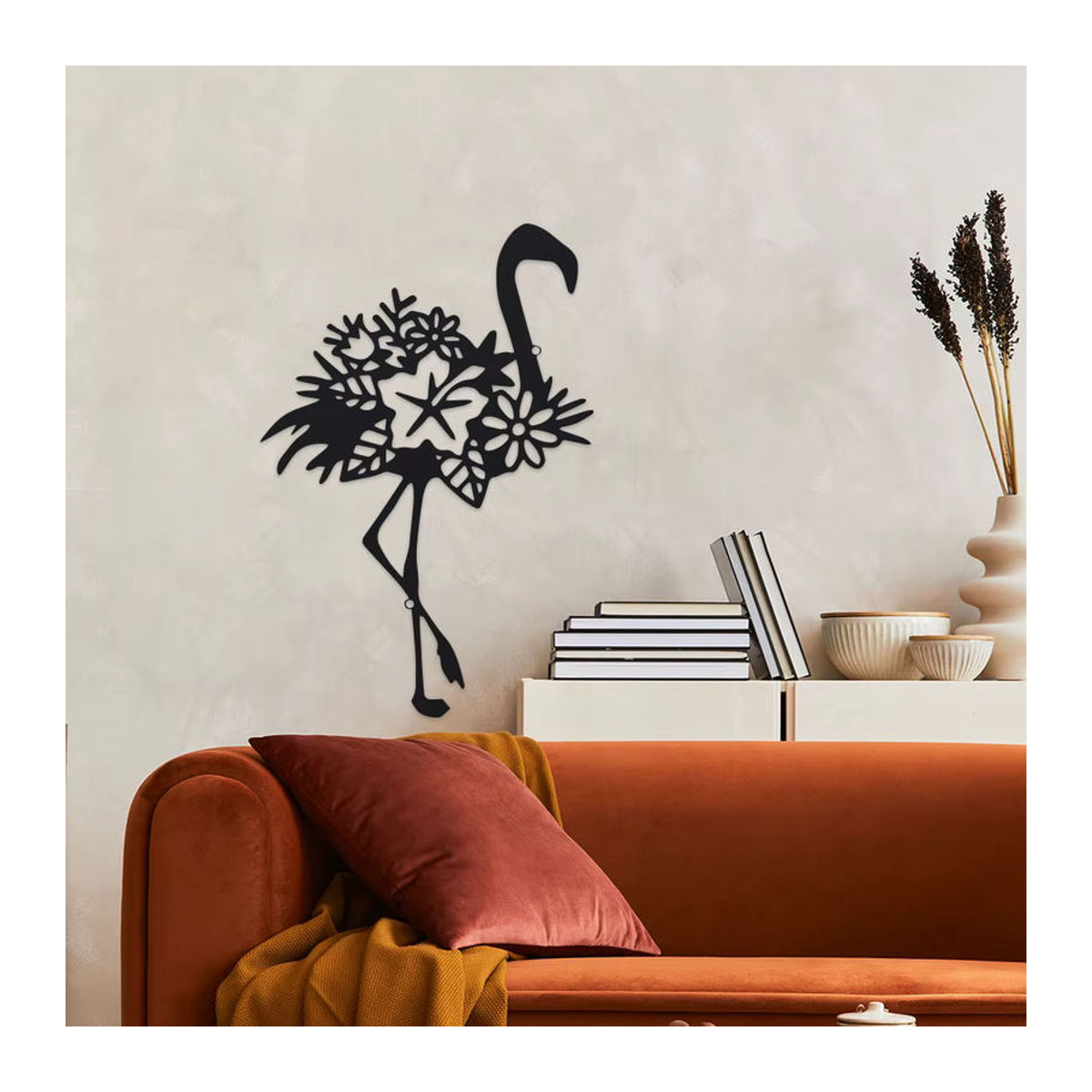 DDPNKL Metall-Flamingo Wanddekoration Schwarz als Eisen-Außenskulptur für Wohnzimmer, Terrasse und Balkon - Bild 3