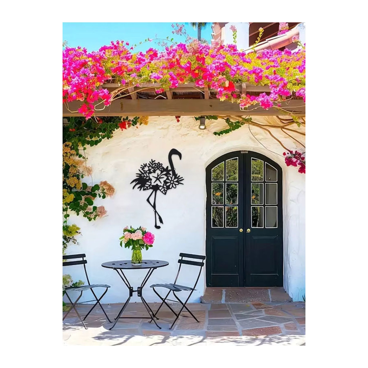 DDPNKL Metall-Flamingo Wanddekoration Schwarz als Eisen-Außenskulptur für Wohnzimmer, Terrasse und Balkon - Bild 7