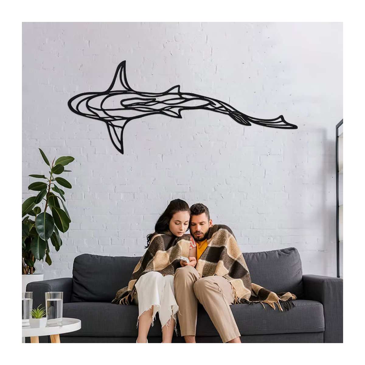 DDPNKL Metall Hai Wanddekoration in Schwarz minimalistische Hai Skulptur für die Wandmontage - Bild 5