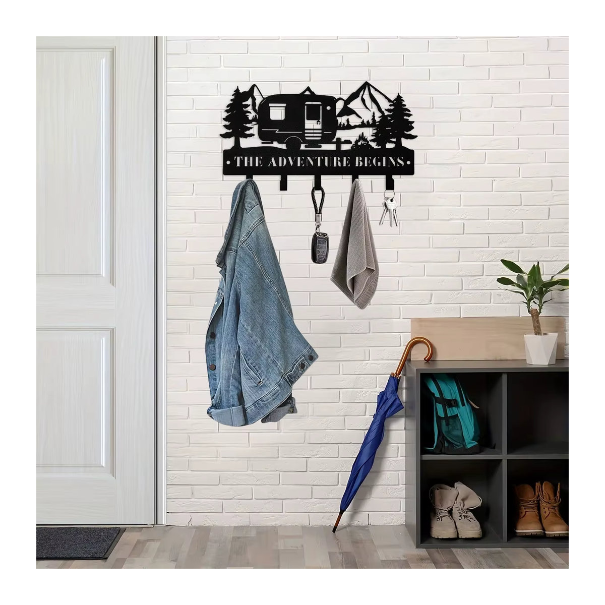 DDPNKL Metall Schlüsselhalter für die Wand in Schwarz, dekorativer Camper-Schlüsselanhänger mit Haken im rustikalen Design - Bild 4