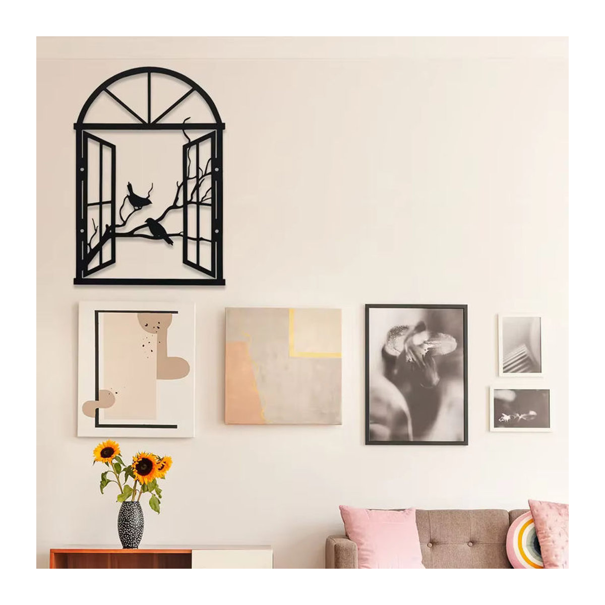DDPNKL Metall-Vogel-Skulptur in Schwarz als minimalistische Wandkunst für drinnen und draußen - Bild 2
