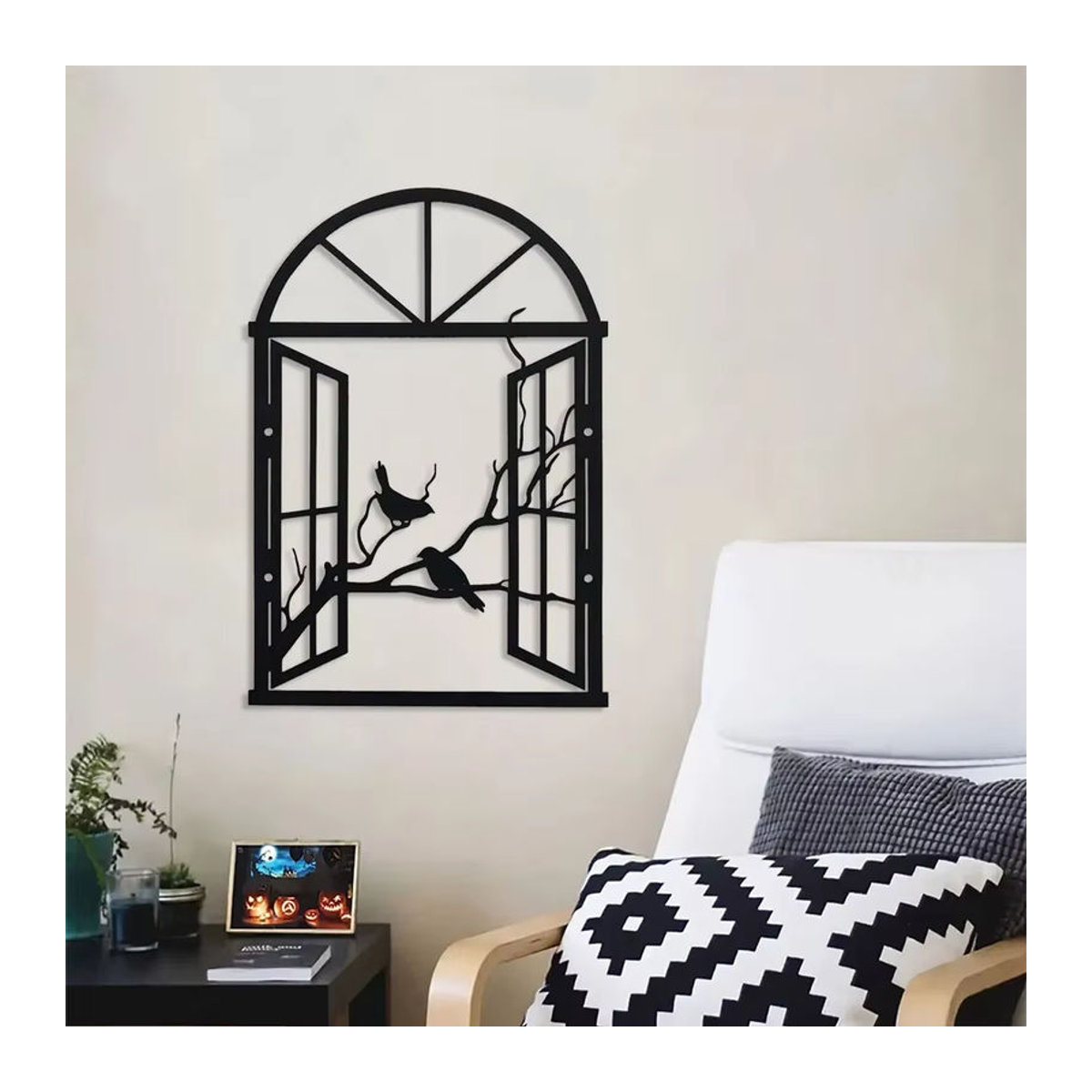 DDPNKL Metall-Vogel-Skulptur in Schwarz als minimalistische Wandkunst für drinnen und draußen - Bild 3