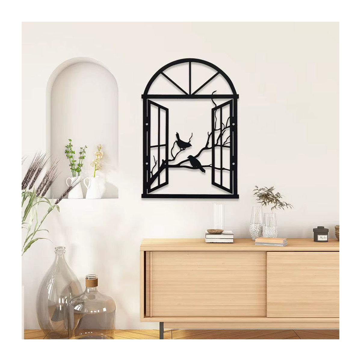 DDPNKL Metall-Vogel-Skulptur in Schwarz als minimalistische Wandkunst für drinnen und draußen - Bild 4