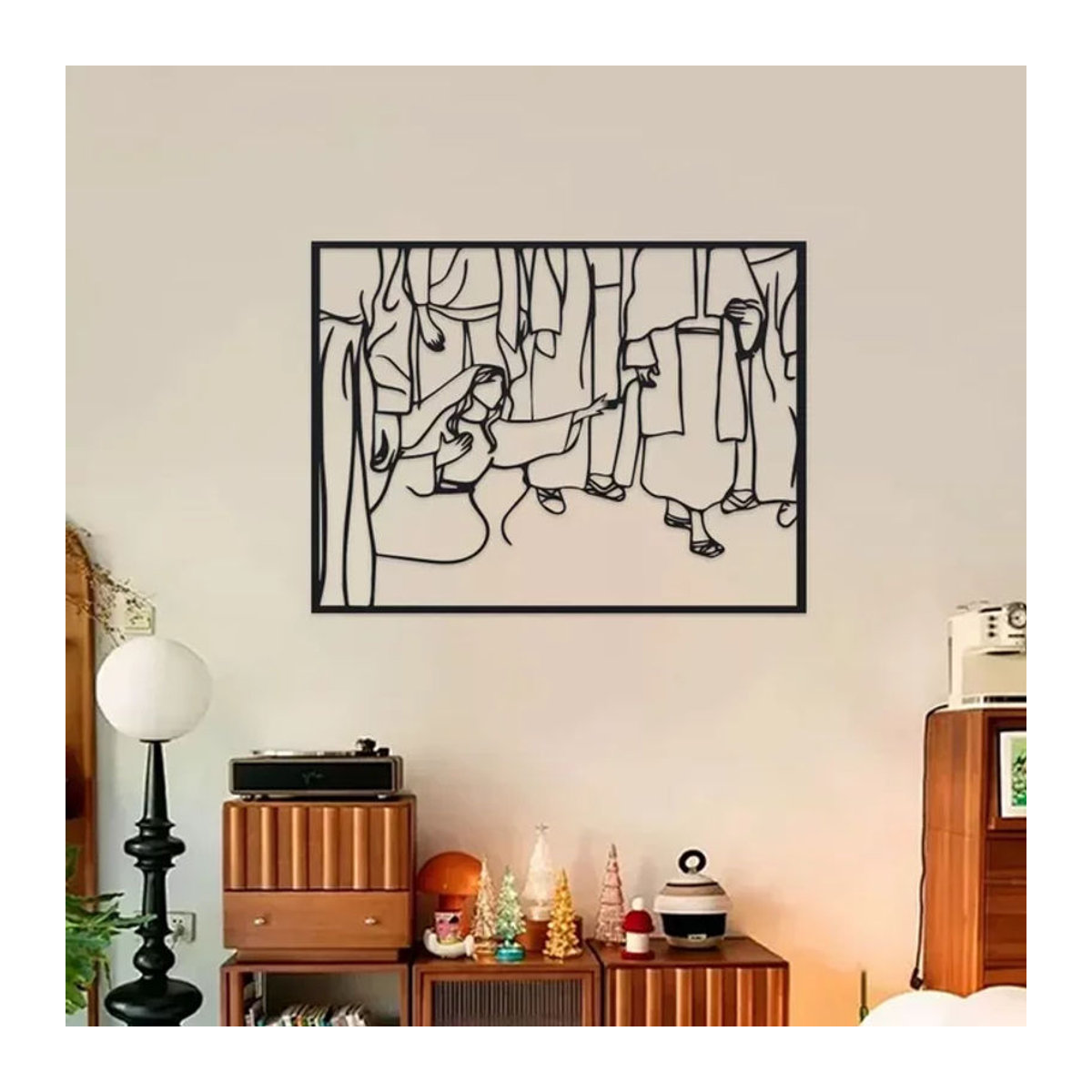 DDPNKL Metall-Wandkunst Das Letzte Abendmahl, Christliche Boho-Linienkunst in Schwarz, Rechteckige Wanddekoration - Bild 1
