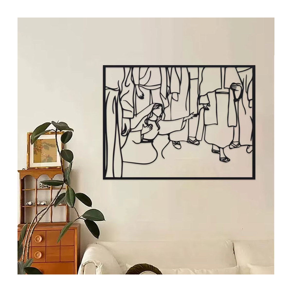 DDPNKL Metall-Wandkunst Das Letzte Abendmahl, Christliche Boho-Linienkunst in Schwarz, Rechteckige Wanddekoration - Bild 4