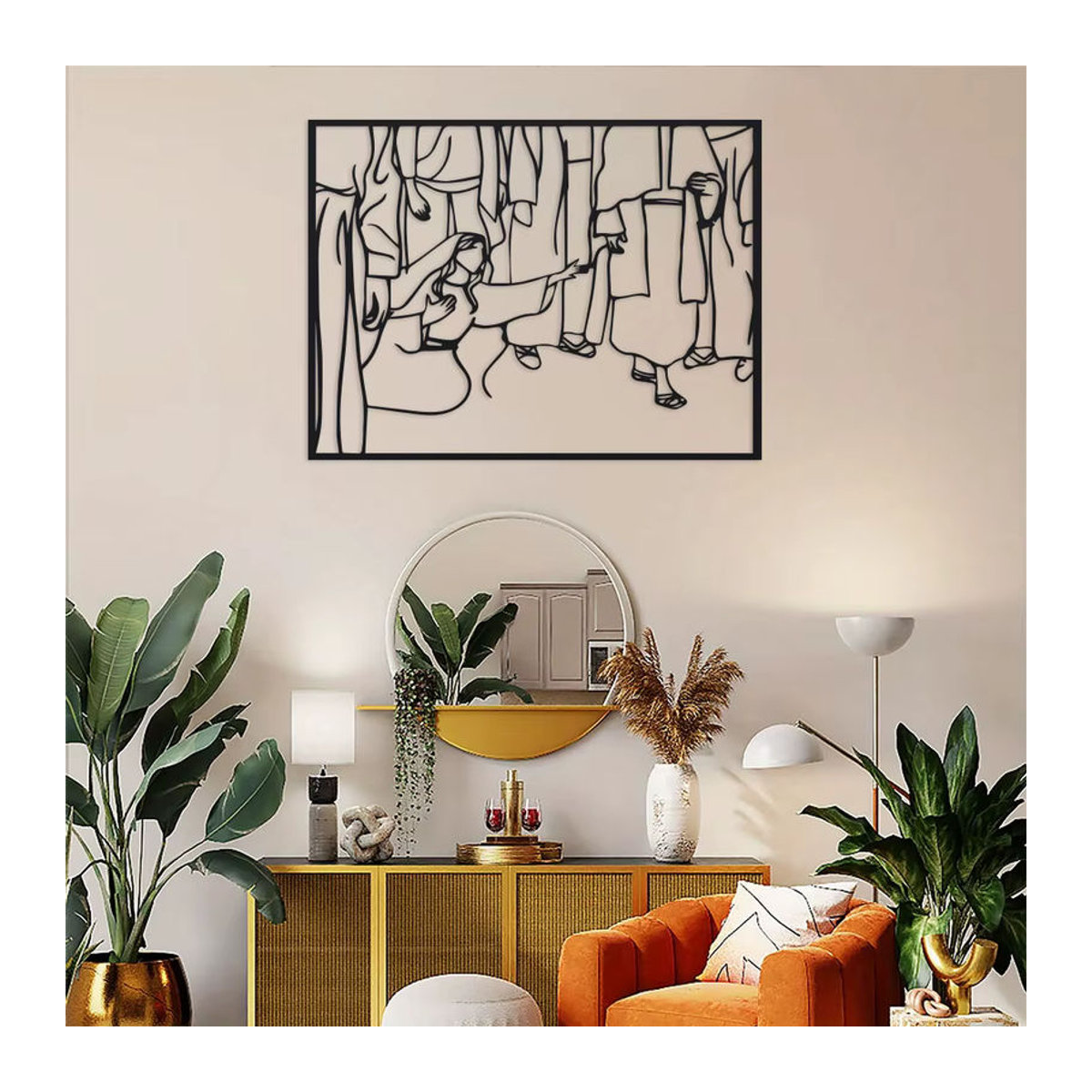 DDPNKL Metall-Wandkunst Das Letzte Abendmahl, Christliche Boho-Linienkunst in Schwarz, Rechteckige Wanddekoration - Bild 6