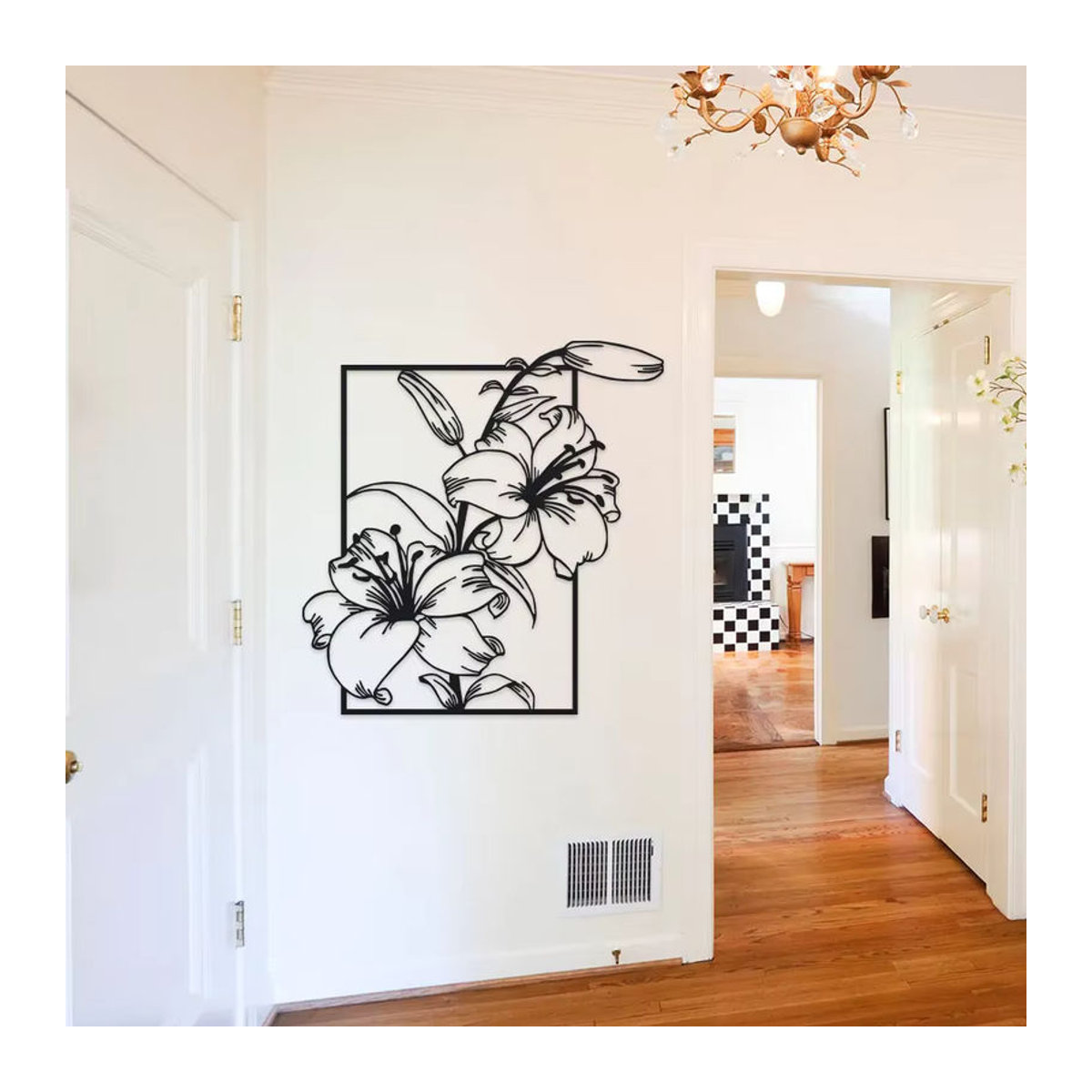 DDPNKL Metall-Wandkunst Eisenlilie in Schwarz, minimalistische florale Wanddekoration als hängendes Line-Art-Schild - Bild 2