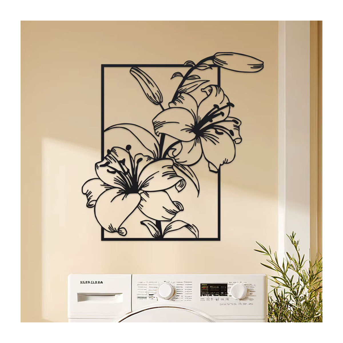 DDPNKL Metall-Wandkunst Eisenlilie in Schwarz, minimalistische florale Wanddekoration als hängendes Line-Art-Schild - Bild 4