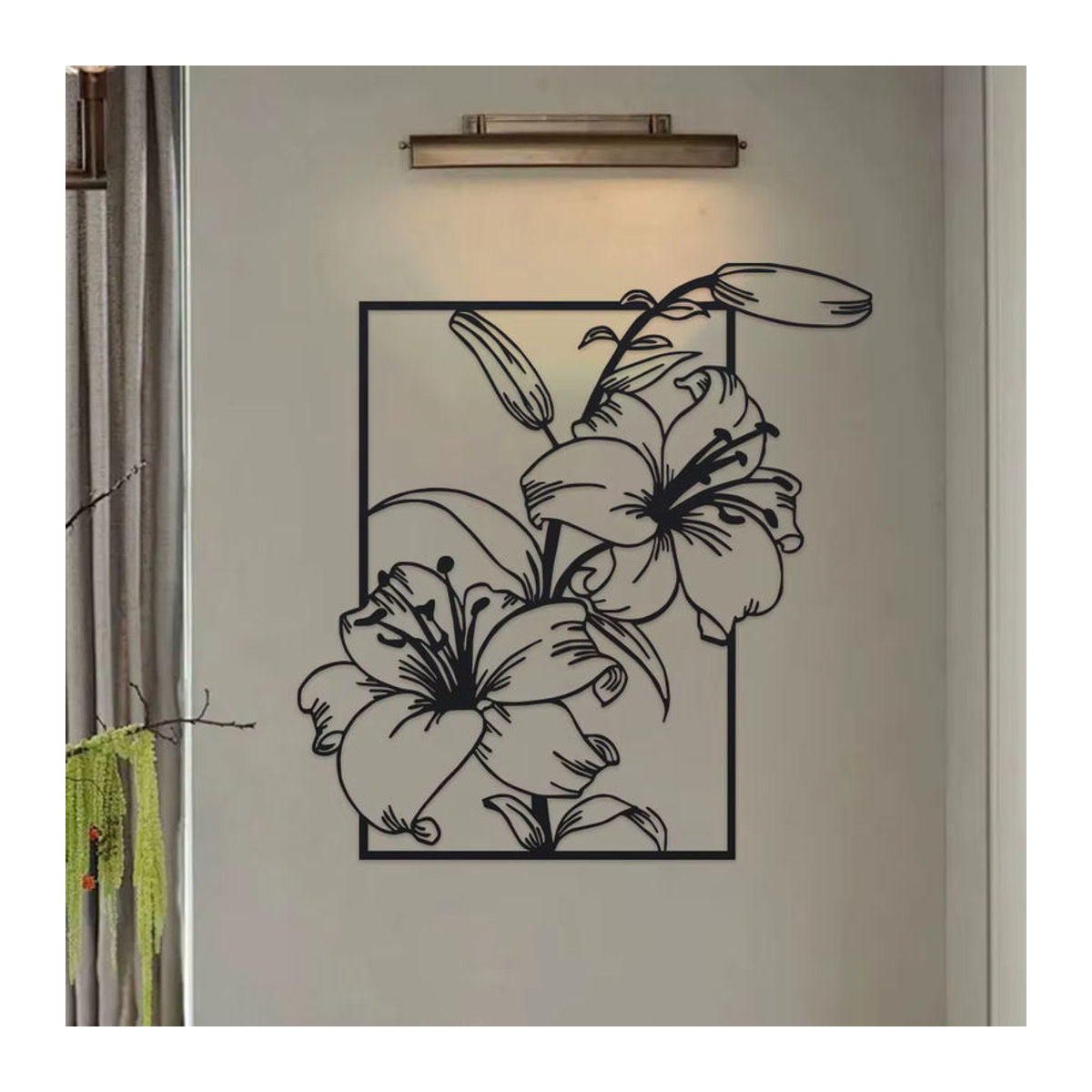 DDPNKL Metall-Wandkunst Eisenlilie in Schwarz, minimalistische florale Wanddekoration als hängendes Line-Art-Schild - Bild 5