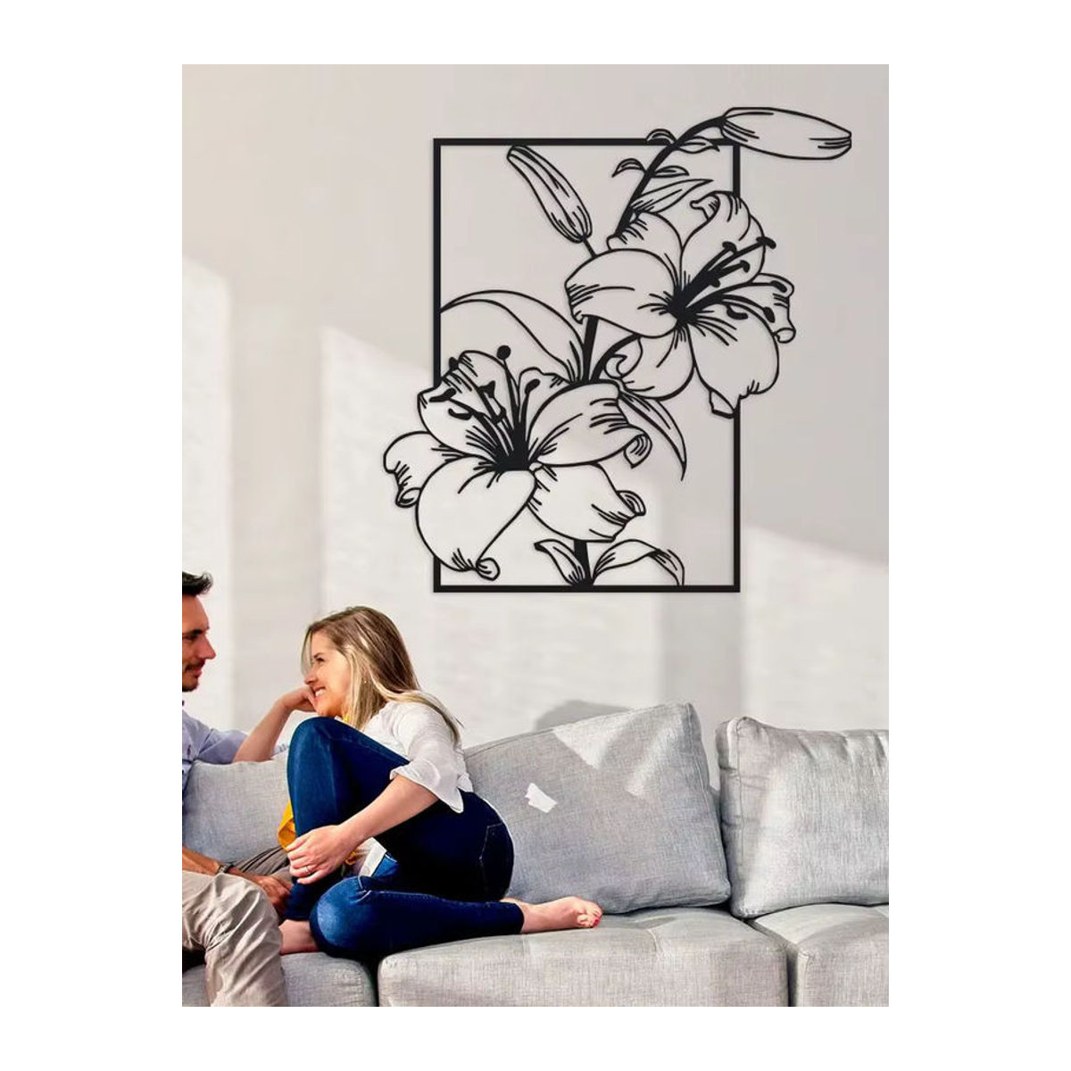 DDPNKL Metall-Wandkunst Eisenlilie in Schwarz, minimalistische florale Wanddekoration als hängendes Line-Art-Schild - Bild 7