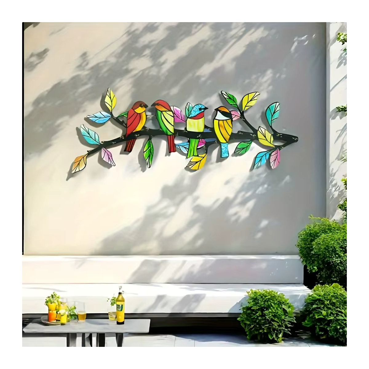 DDPNKL Metall-Wandkunstwerk mit Vogel und Ästen in Mehrfarbig, Wandmontierte Dekoration für Wohnzimmer und Terrasse - Bild 3