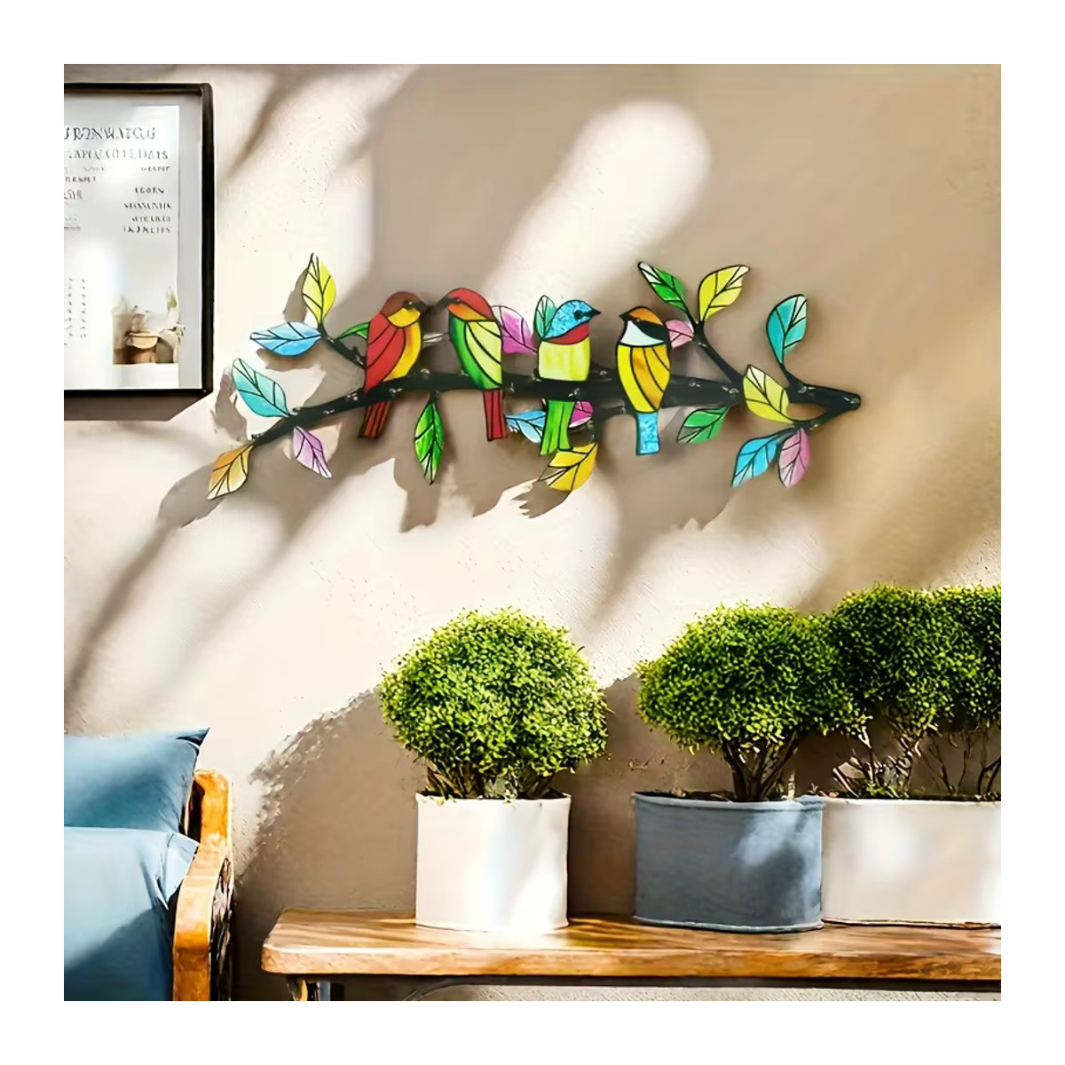 DDPNKL Metall-Wandkunstwerk mit Vogel und Ästen in Mehrfarbig, Wandmontierte Dekoration für Wohnzimmer und Terrasse - Bild 6