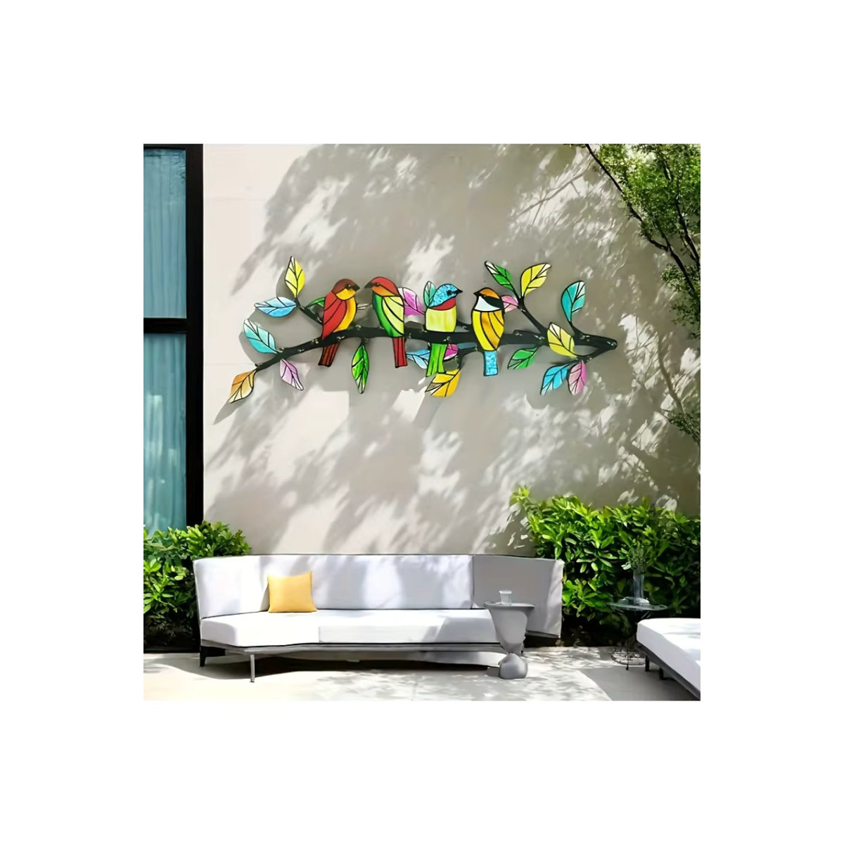 DDPNKL Metall-Wandkunstwerk mit Vogel und Ästen in Mehrfarbig, Wandmontierte Dekoration für Wohnzimmer und Terrasse - Bild 7